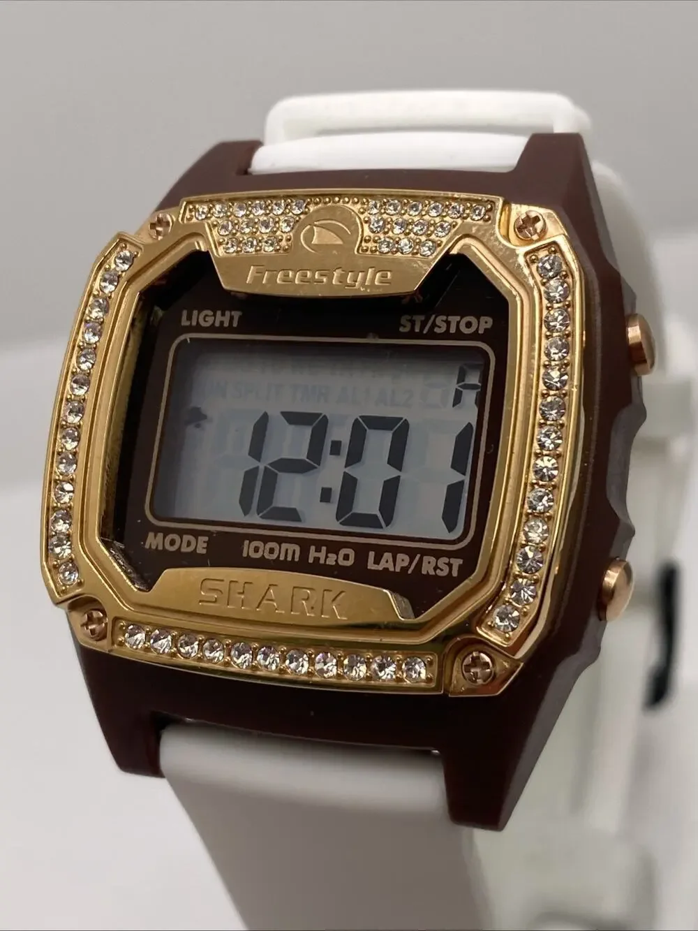 Freestyle Shark Rosegold Rhinestone Rubber Band Surfing Watch New Battery